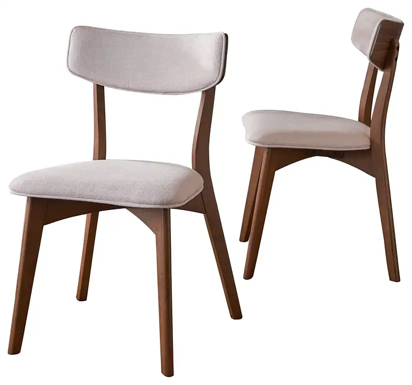 Mid-Century Modern Dining Chairs with Rubberwood 2-Pcs Set, Light Beige