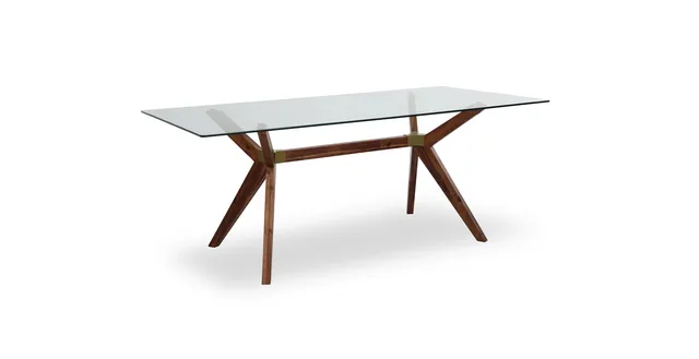 Mid-Century Modern Glass Dining Table, Walnut