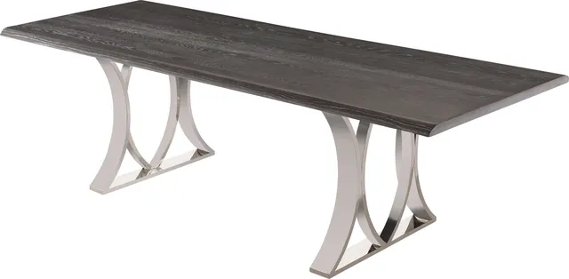 Mila 78-inch Rectangular Dining Table Polished Stainless Oxidised Grey Oak Top