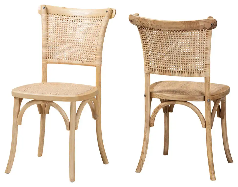 Miyoko Mid-Century 2-Piece Dining Chairs, Natural Brown