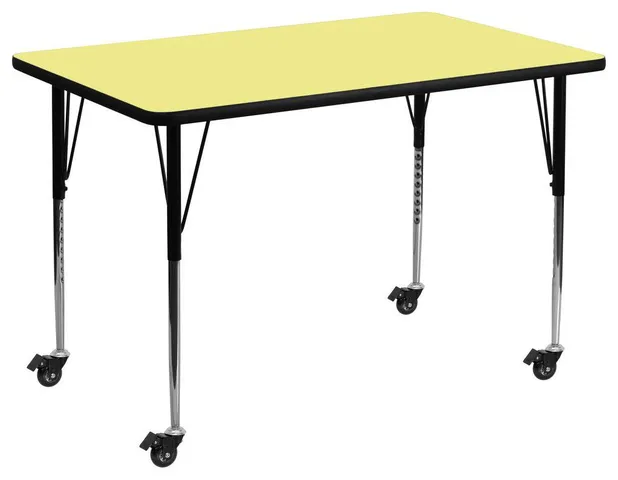 Mobile 36''W x 72''L Yellow Thermal Activity Table - Standard Height Legs