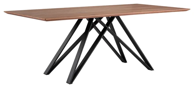 Modena Dining Table, Matte Black Finish and Walnut Wood Top
