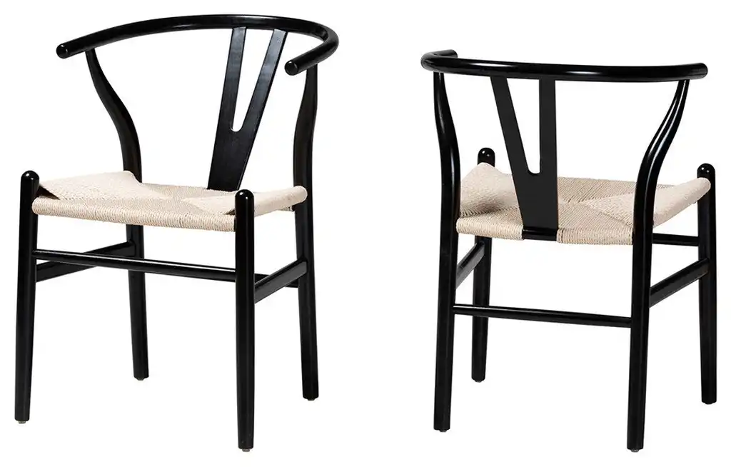 Modern Black Finished Wood 2-Piece Dining Chair Set