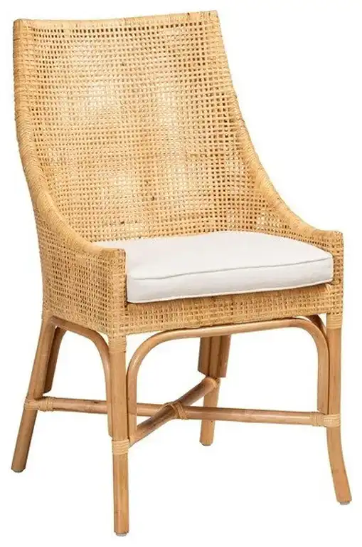 Modern Boho Rattan Dining Chair, Natural Brown with Removable Cushion