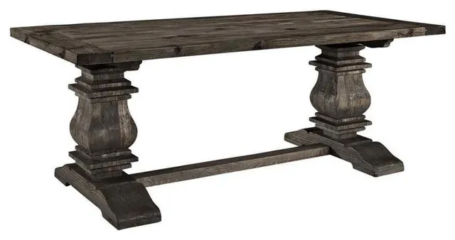 Modern Brown Column Rectangle Wood Dining Table
