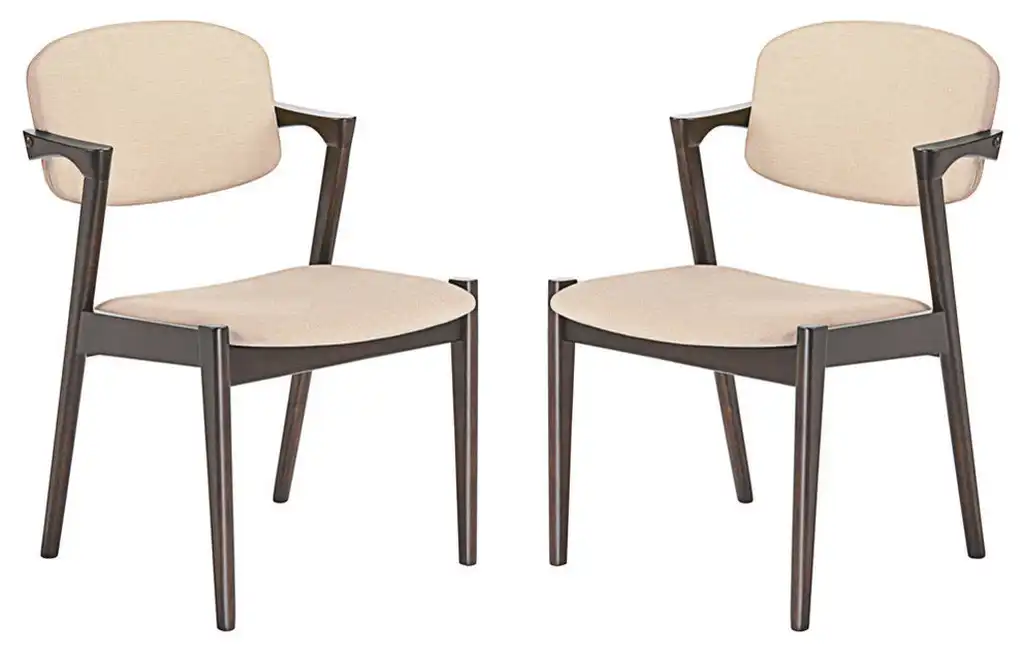 Modern Contemporary Dining Armchair Set of 2, Beige, Fabric, Wood