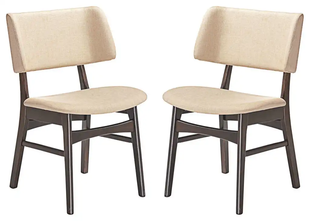 Modern Contemporary Dining Side Chair Set of 2, Beige, Fabric, Wood