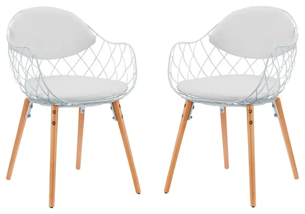 Modern Contemporary Urban Dining Chair Set, Set of 2, White, Metal Wood