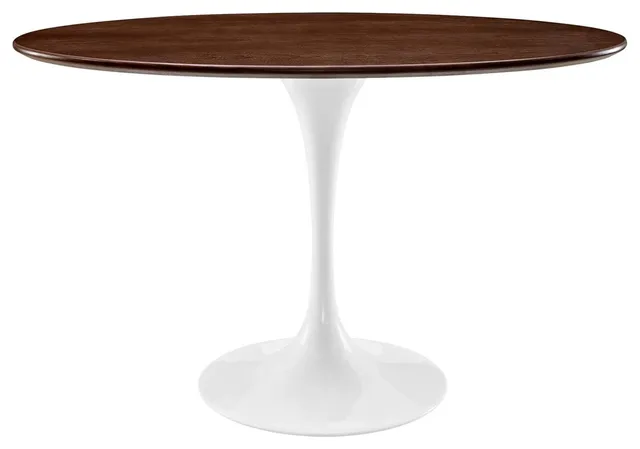 Modern Contemporary Urban Mid Century Oval Dining Table, Brown, Metal Wood