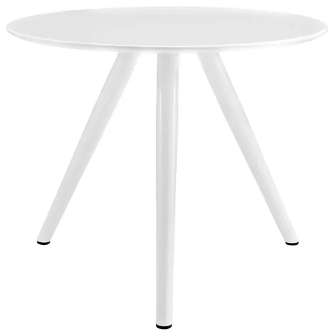 Modern Contemporary Urban Mid Century Round Top Dining Table, White, Metal Wood