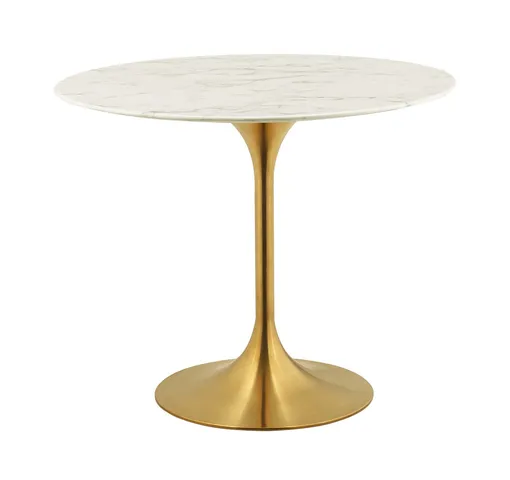 Modern Deco Dining Table, Metal Artificial Marble, Gold White