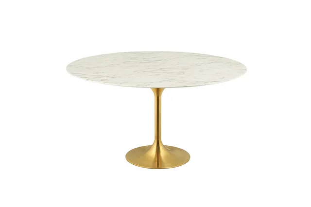 Modern Deco Dining Table, Metal Artificial Marble, Gold White