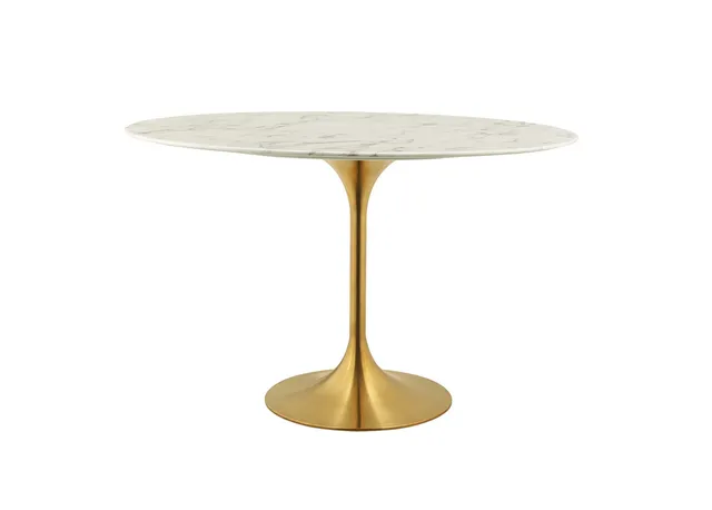 Modern Deco Dining Table, Metal Artificial Marble, Gold White