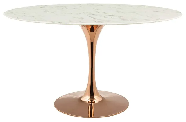Modern Deco Dining Table, Metal Artificial Marble, White Rose Gold