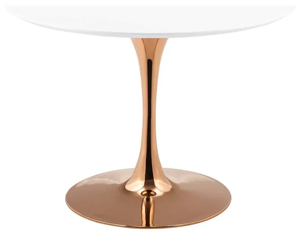 Modern Deco Urban Living Dining Table, Metal Steel Wood, White Rose Gold