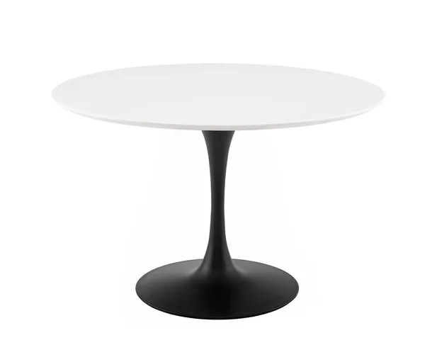 Modern Designer Kitchen Room Round Dining Table, Wood Metal Steel, Black White