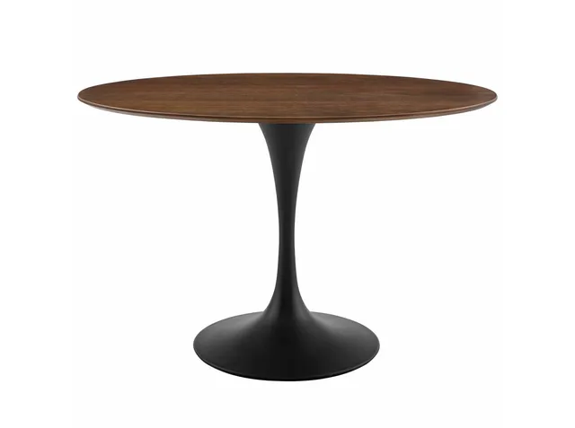 Modern Designer Room Oval Dining Table, Wood Metal Steel, Black Walnut Brown