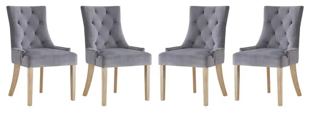 Modern Dining Side Chair, Set of 4, Velvet Fabric Wood, Gray
