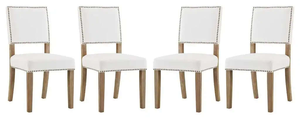 Modern Dining Side Chair, Set of 4, Velvet Fabric Wood, Ivory White