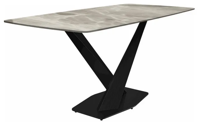Modern Dining Table Black Base, With 55 Deep Grey Sintered Stone Top