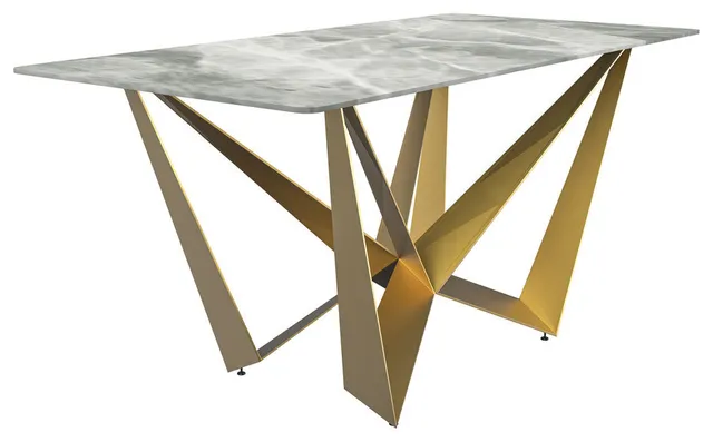 Modern Dining Table with a 55 Rectangular Top and Gold Steel Base