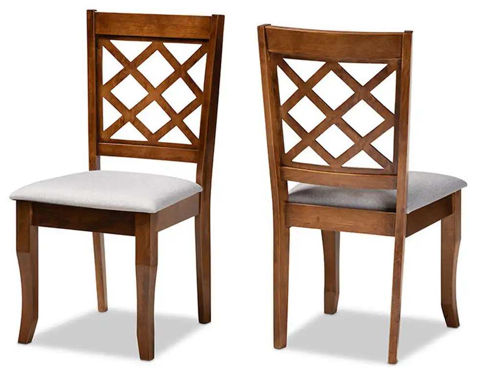 Modern Grey Fabric Upholstered Walnut Finished Wood 2-Piece Dining Chair Set