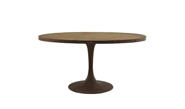 Modern Industrial Antique Vintage Style Oval Dining Table, Brown, Metal Wood