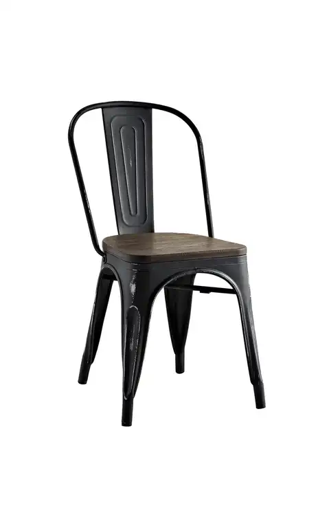 Modern Industrial Distressed Antique Vintage Style Dining Chair, Black, Metal