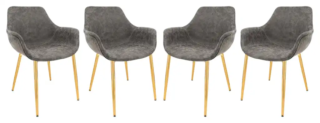 Modern Leather Dining Arm Chair, Gold Metal Legs Set of 4, Grey, ECG26GR4