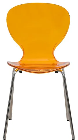 Modern Oyster Side Chair in Transparent Orange with Chromed Base Set of 4