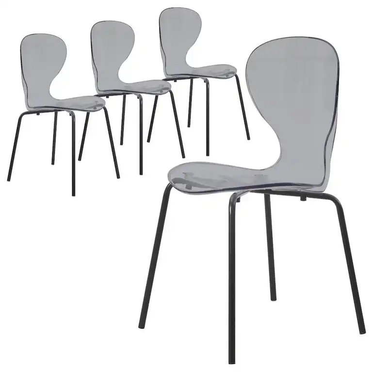 Modern Oyster Transparent Side Chair in Black Base set of 4