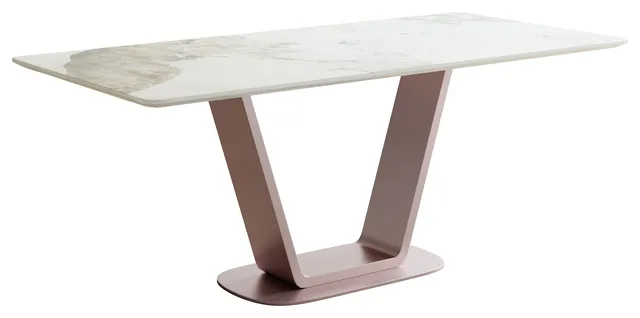 Modern Pandora White Slate Dining Table With Double Pedestal for Restaurant