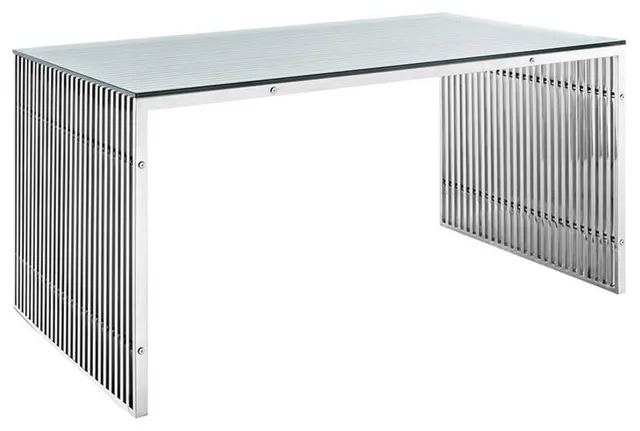 Modern Silver Gridiron Stainless Steel Rectangle Dining Table