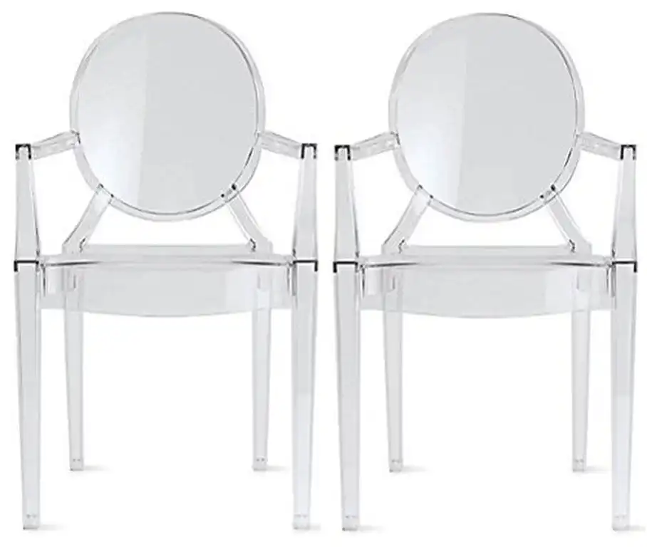 Modern Stackable Chairs Ghost Style Armchairs With Arm Dining Clear Set of 2, Clear, Set of 2
