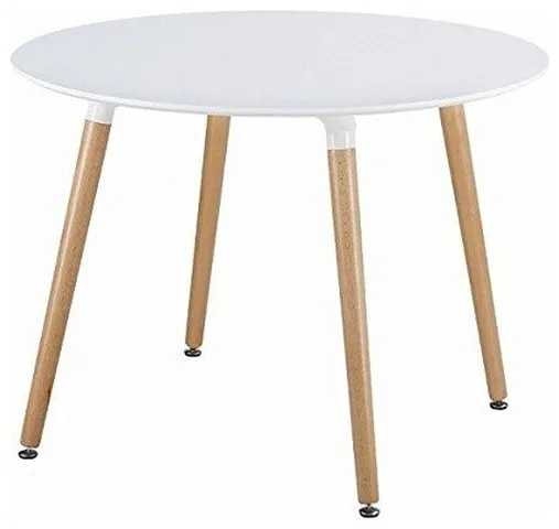 Modern Style Dining Table With Wooden Legs, MDF Fiberboard Round Top 40" White