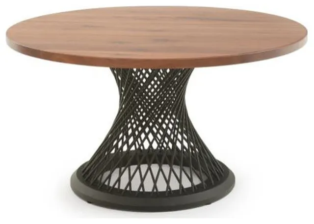 Modern Twisted Spoke Hardwood Dining Table- Black Base, Black Walnut, 48x48x31