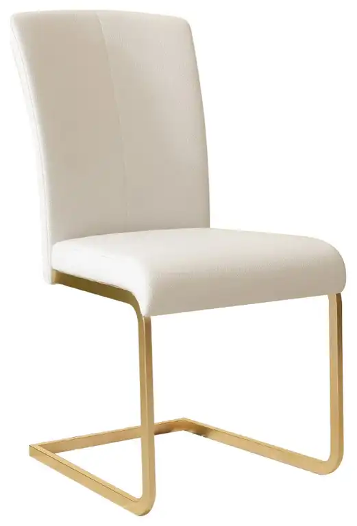 Modern Upholstered White PU Leather Dining Chairs (Set of 2) Gold Metal Base