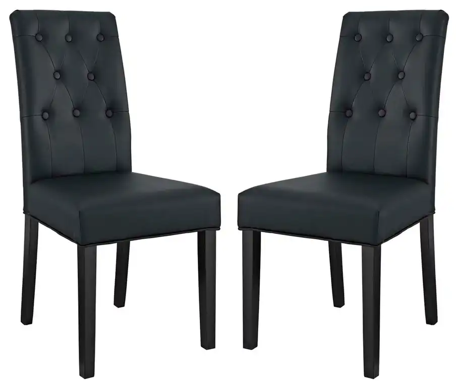Modern Urban Living Dining Side Chair, Set of 2, Faux Vinyl Leather, Black
