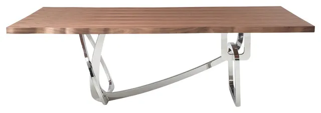 Modrest Addy Modern Walnut and Stainless Steel Dining Table