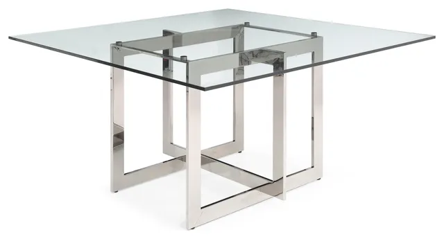 Modrest Keaton Square Modern Glass + Stainless Steel Dining Table