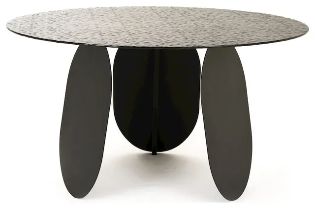 Modrest Maxine, Modern Hammered Gray Glass Round Dining Table