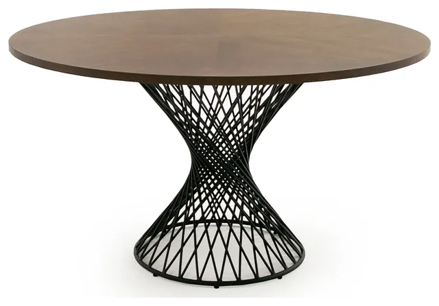 Modrest Theresa Modern Round Walnut and Black Table