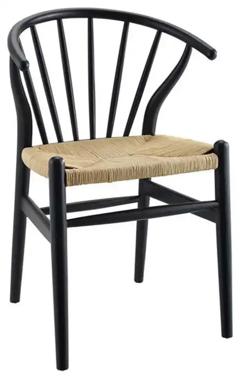 Modway Flourish 18.5" Wood and Rope Dining Side Chair in Black