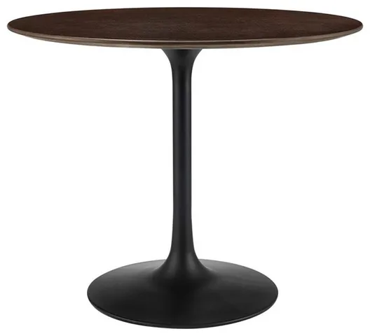 Modway Lippa 36" Round Modern Wood & Metal Dining Table in Cherry Walnut/Black