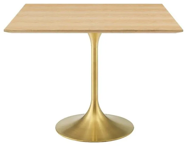 Modway Lippa 36" Square Wood Grain Dining Table With Gold Metal Base