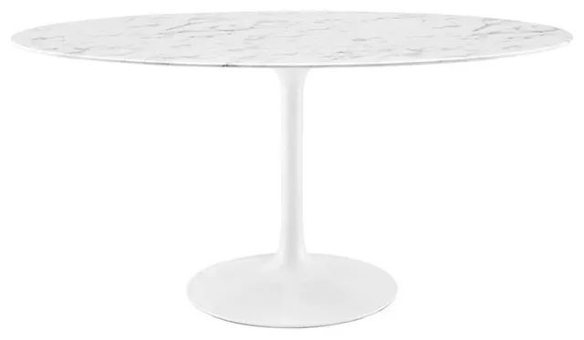 Modway Lippa 60" x 35" Oval Modern Artificial Marble Dining Table in White