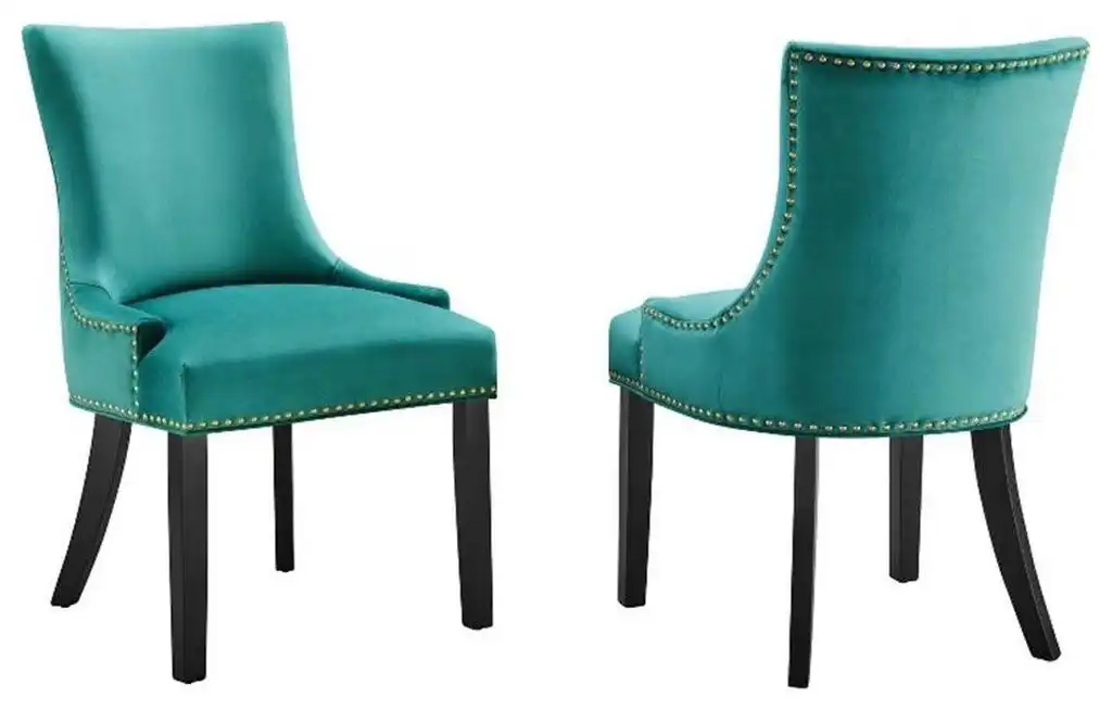 Modway Marquis 20.5" Velvet Dining Side Chairs in Teal Blue/Black (Set of 2)