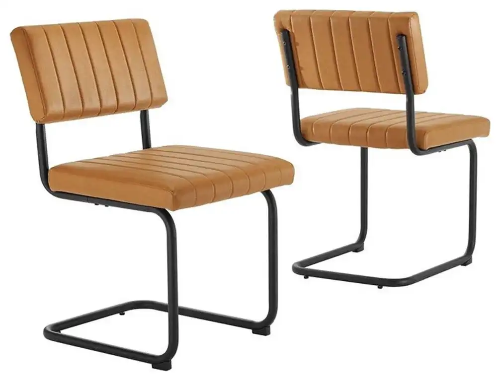 Modway Parity 19.5" Upholstered Faux Leather Dining Side Chair in Tan (Set of 2)