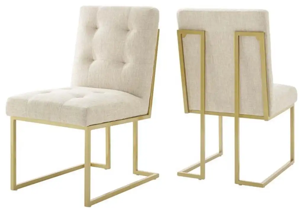 Modway Privy 18.5" Fabric Dining Accent Chair in Gold/Beige (Set of 2)