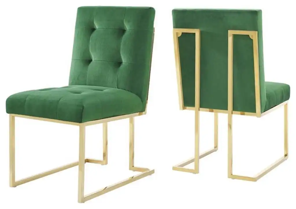 Modway Privy 18.5" Performance Velvet Dining Chair in Gold/Emerald (Set of 2)